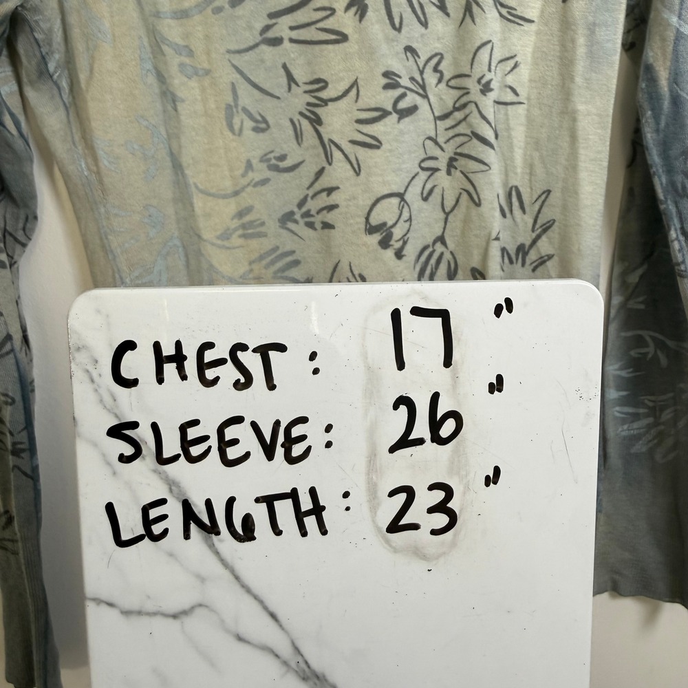 Marika Charles Silk Cashmere Top Women M Blue Ombre Floral Phly-Dye Long Sleeve - Picture 9 of 9